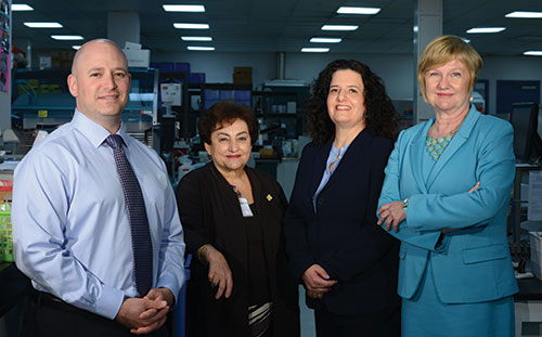 Dr. Jordan Laser, from left, Hannah Poczter, Jaclyn Schindler, and Dr. Elaine Smith. Says Dr. Laser: “We had many balls in the air, more than we normally would with such a project. Time was not on our side.” 