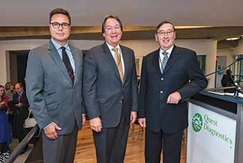 From left: Franz Walt, CEO of Siemens’ Chemistry, Immunoassay, Automation, and Diagnostics IT Business Unit; Steve Rusckowski, president and CEO of Quest Diagnostics; and Andrea Pedrazzini, president of Inpeco.