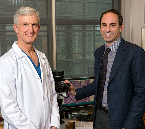 Dr. Jonathan Epstein (right) and Dr. H. Ballentine Carter were two members of the group that wrote the consensus statement on the role of pathologists in determining eligibility for active surveillance. Dr. Epstein and others are also proposing a new five-level grading system.