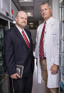 Dr. Ed Reineks (left) and Dr. Michael Phelan at the Cleveland Clinic, where switching to smaller-volume collection tubes was the intervention with the biggest impact on the hemolysis rate in the emergency department. The switch did require the laboratory to make adjustments, says Dr. Reineks.