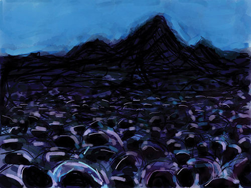 “Cancer Landscapes” by James Saller, MD, a molecular pathology fellow at Moffitt Cancer Center. He writes: “Dr. Bert Vogelstein used the term cancer landscapes (Cancer genome landscapes. Science. 2013;339:1546) to describe events leading to cancer. He compares impactful driver mutations to mountains, and benign passenger mutations to flat plains. I want to offer an alternative interpretation of the landscape metaphor by imagining the surface of a tumor as akin to a panoramic landscape. Laypeople and pathologists alike have to rely principally on their imaginations to reconstruct how a tumor looks, translating flat slides and radiologic slices into three dimensions. I invite our imaginations to consider how complex a tumor is in reality.”