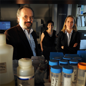 The FDA, in its approach to companion diagnostics, seems to favor single-assay platforms while the field moves toward multiplexed platforms, says Dr. Marc Ladanyi, here at Memorial Sloan-Kettering Cancer Center with colleagues involved in BRAF mutation testing, Maria Arcila, MD (center), and Laetitia Borsu, PhD.