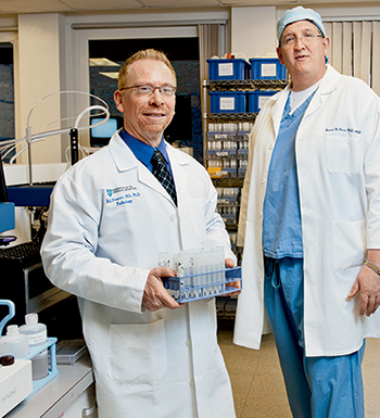 Dr. William Faquin, left, and Dr. James Rocco will begin work with others on an evidence-based guideline for high-risk HPV testing in head and neck squamous cell carcinomas. Says Dr. Rocco, “We’re rapidly approaching a time where HPV status is going to dictate what happens.”