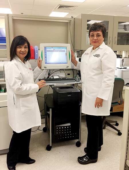 Dr. Vera Tesic (right) and immunology laboratory chief technologist Ana Precy Fajardo Abeleda at the University of Chicago, where they have reduced turnaround time for the syphilis diagnostic algorithm since implementing syphilis IgG testing on the BioPlex 2200 platform. They are now evaluating the BioPlex 2200 Syphilis Total & RPR assay.