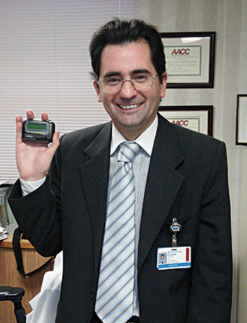 Dr. Zabaleta on the day he surrendered the pager used in the first two months that the new troponin order protocol was in place. 
