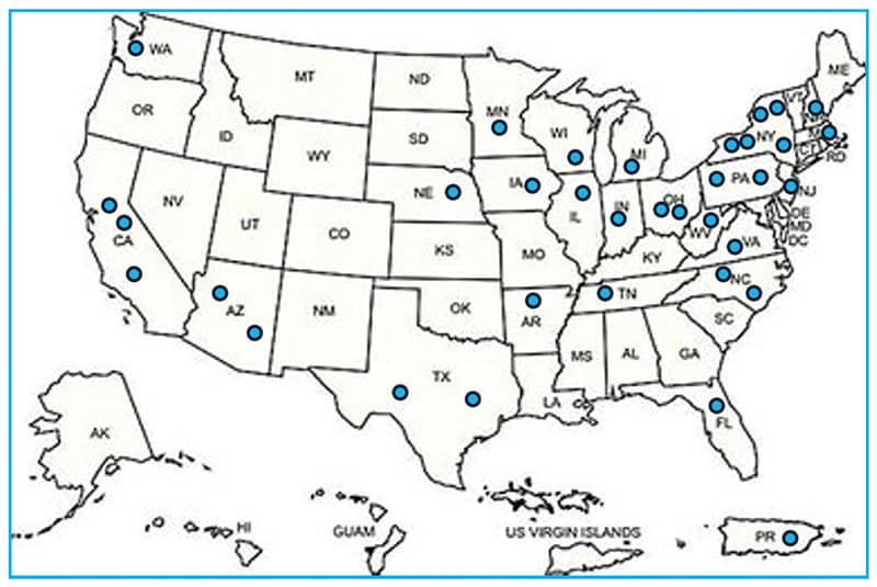 Map of Commission on Accreditation of Allied Health Education Programs accredited training programs 