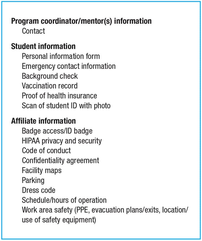 Student orientation checklist