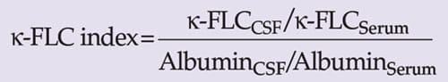 κ-FLC index to determine an intrathecal κ-FLC synthesis