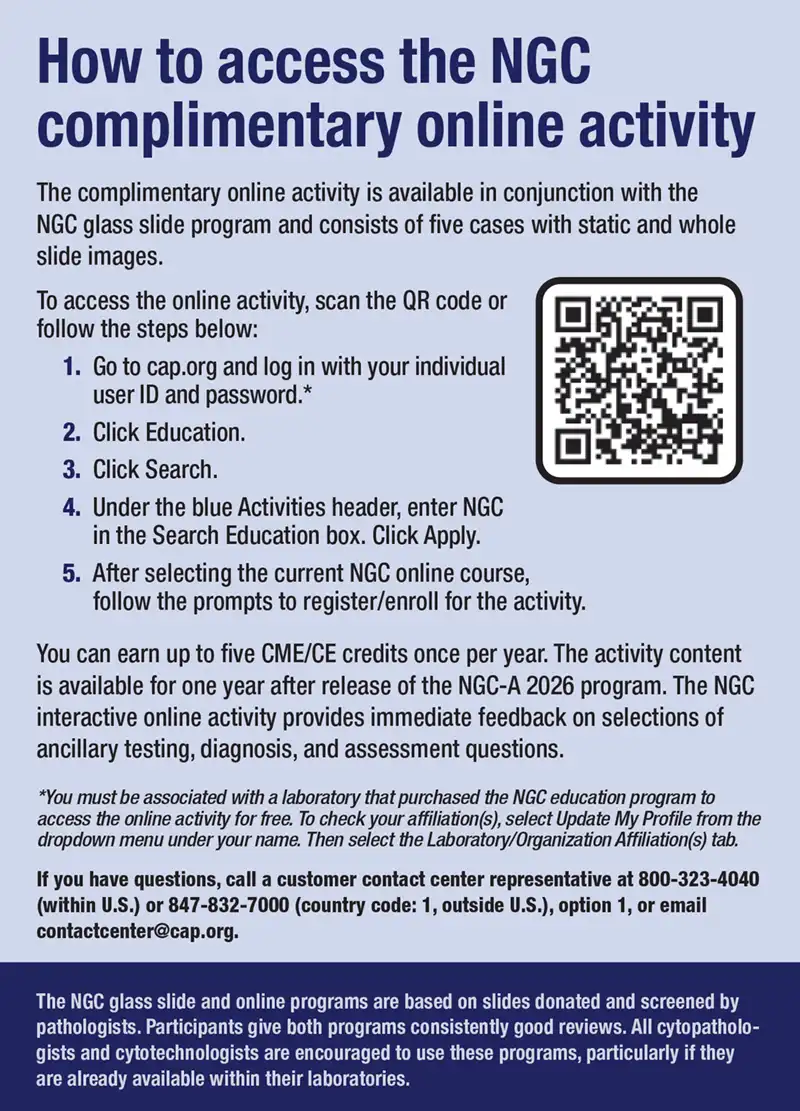 how to access the NGC complimentary online activity