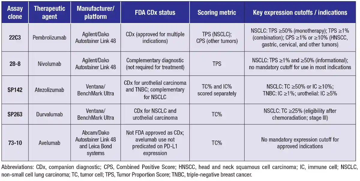 PD-L1 IHC assays: antibody clones, platforms, and clinical indications